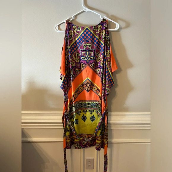 Boho Hale Bob Silk belted caftan mini dress size small - Picture 2 of 9
